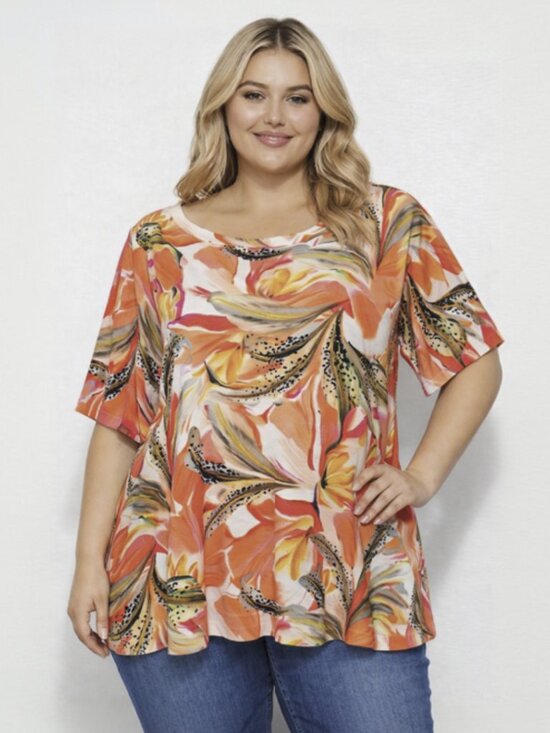 Chico's Tops - Chico's Boatneck Short Sleeve Floral Top | Chico's Size 3, US Size XL